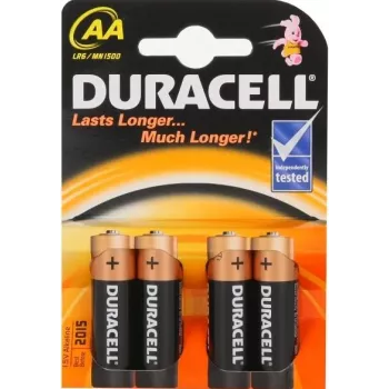 Batteria alcalina monouso Duracell AA LR6 1,5 V, confezione da 4