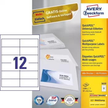 Avery 3659 etichette adesive rettangolari permanente bianco 1200 pezzi
