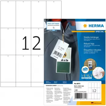 Etichette robuste HERMA A4 52,5x93,5 mm bianco carta non adesiva 1200 pezzi