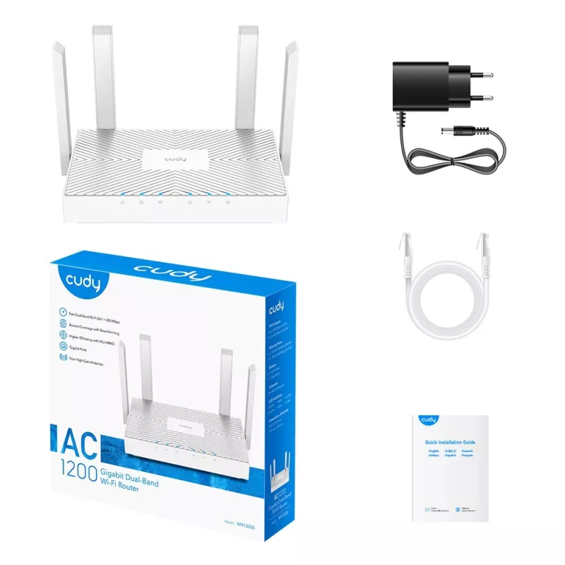 Router Cudy WR1300E dual band Wi‑Fi 5 (802.11ac), 1167 Mbit/s, 4 antenne esterne, Gigabit Ethernet