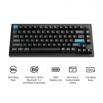 Tastiera meccanica Keychron Q1 Ultra 8K — formato 75%, USB + RF wireless + Bluetooth, RGB LED, nero