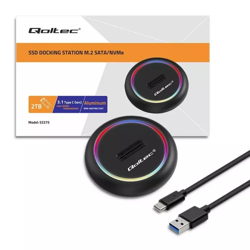 Docking station per SSD M.2 QOLTEC 52275 per unità SATA e NVMe, porta USB