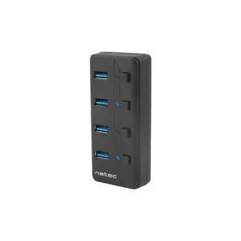 Hub USB NATEC MANTIS USB 2.0 Type-B — 4x porte USB 3.2 Gen 1 Type-A, nero, cavo 0,8 m, alimentatore, interruttore