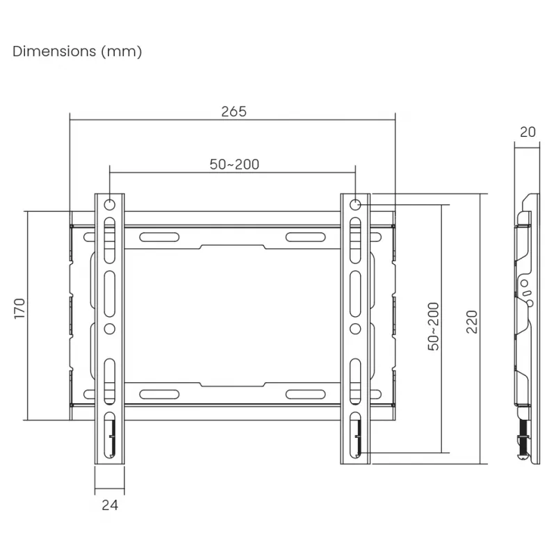 SBOX PLB-2222F-2 staffa a muro fissa per TV, 23-43 pollici, 45 kg, VESA 200x200