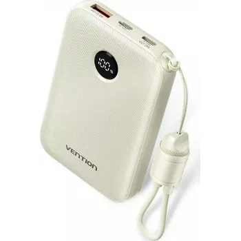 Power bank Vention FKAN0-C 10000 mAh — 2× USB-C, 1× USB-A, 22,5 W, beige