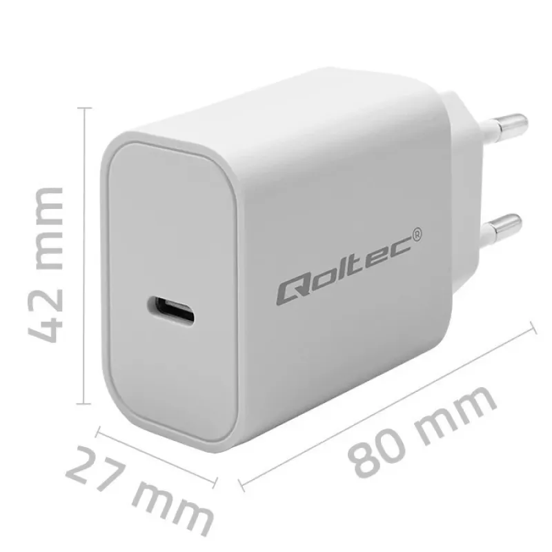 QOLTEC Super Quick caricabatterie PD 20W USB-C (5V/12V) – caricabatterie rapido portatile