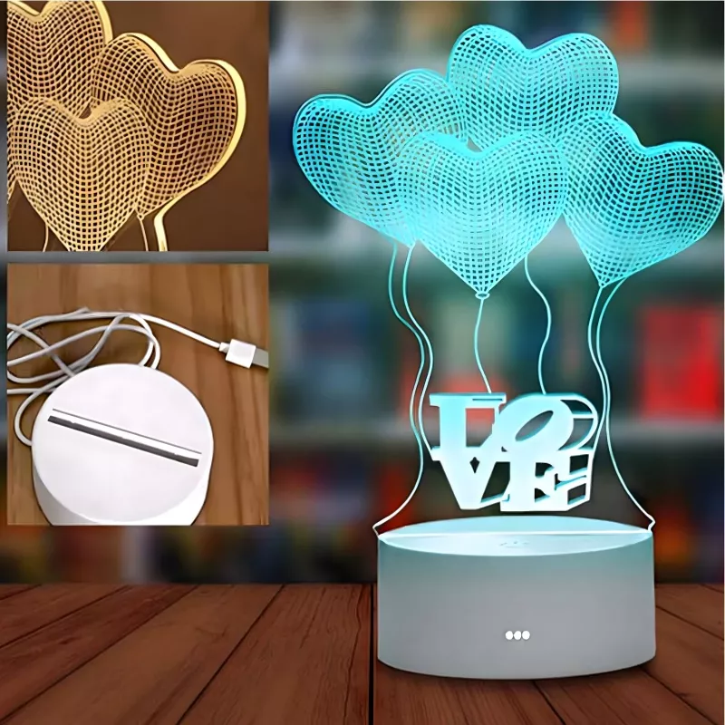 Lampada da notte Extralink HOME illusione ottica 3D quattro cuori lampada da comodino USB