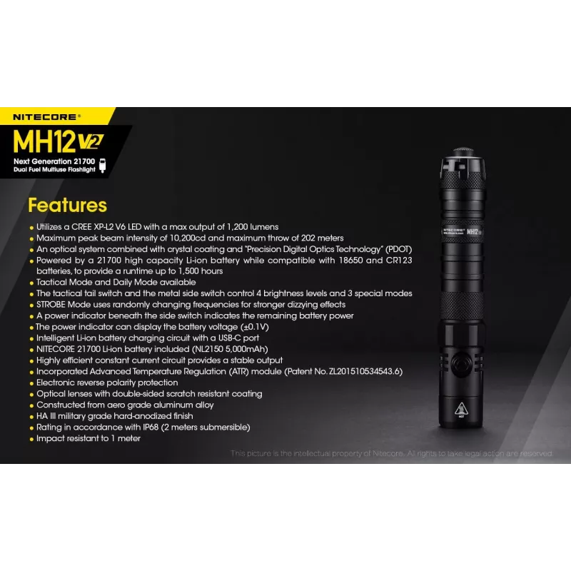 Torcia portatile Nitecore MH12 V2 nera