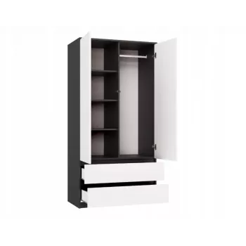 Armadio top e shop MALWA SS-90, 90×180×50 cm, telaio antracite, ante battenti bianche, 2 cassetti, laminato 16 mm
