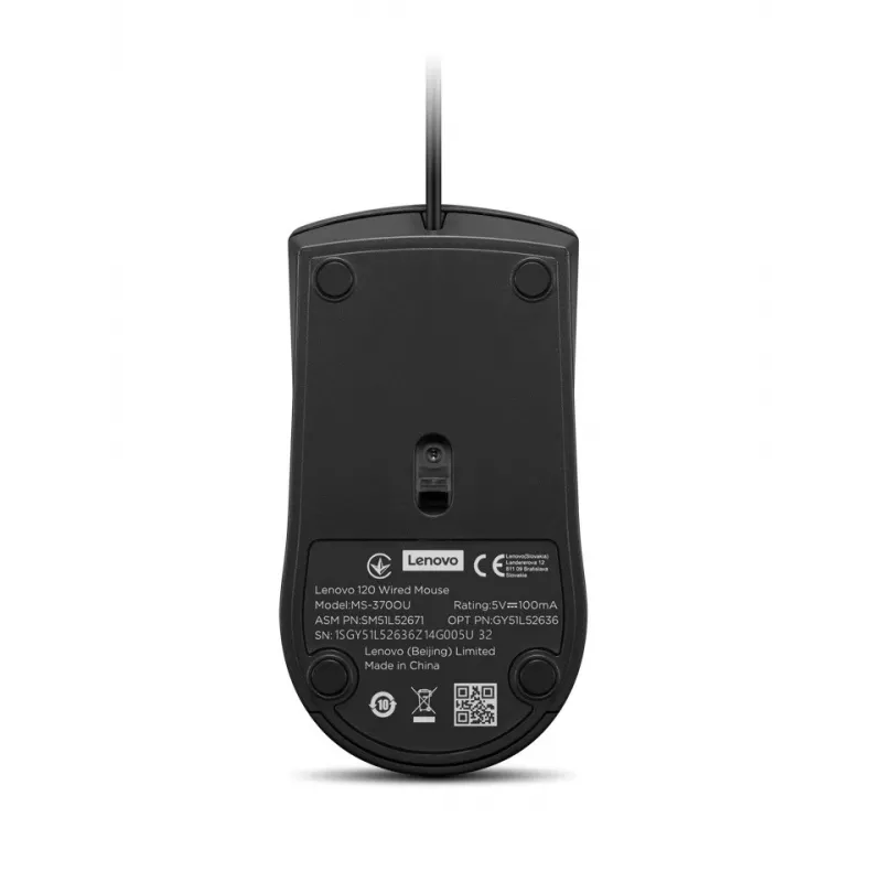 Lenovo 120 GY51L52636 mouse ottico cablato, USB-A, 3 pulsanti, cavo da 1,5 m, nero