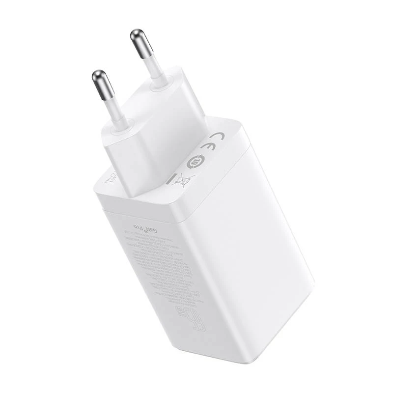Caricabatterie da parete Baseus GaN5 Pro 65W — USB + 2×USB-C (QC3.0, PD3.0) con cavo USB-C 1m, bianco