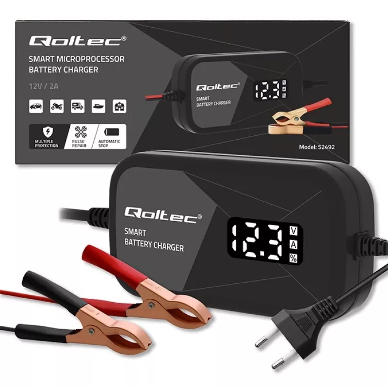 Caricabatterie QOLTEC 52492 12V 2A con controllo a microprocessore e rigenerazione celle