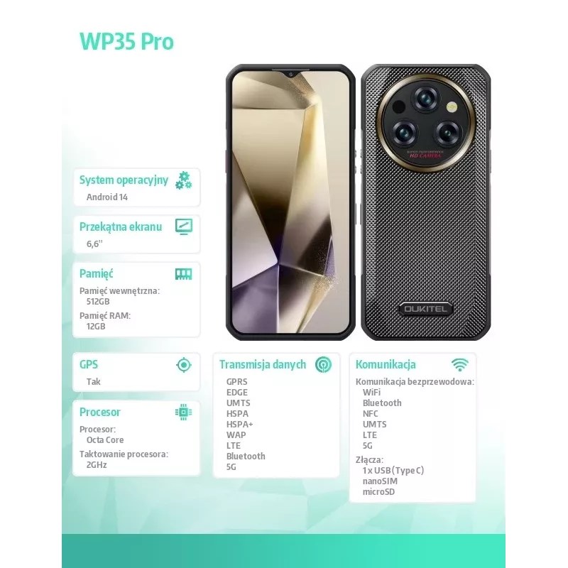 Smartphone Oukitel WP35 Pro 6,52 pollici 12GB/512GB grigio