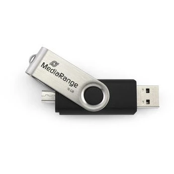 MEDIARANGE MR931-2 - 16 GB - USB Type-A / Micro-USB - 2.0 - 15 MB/s - anello rotante - argento - nero