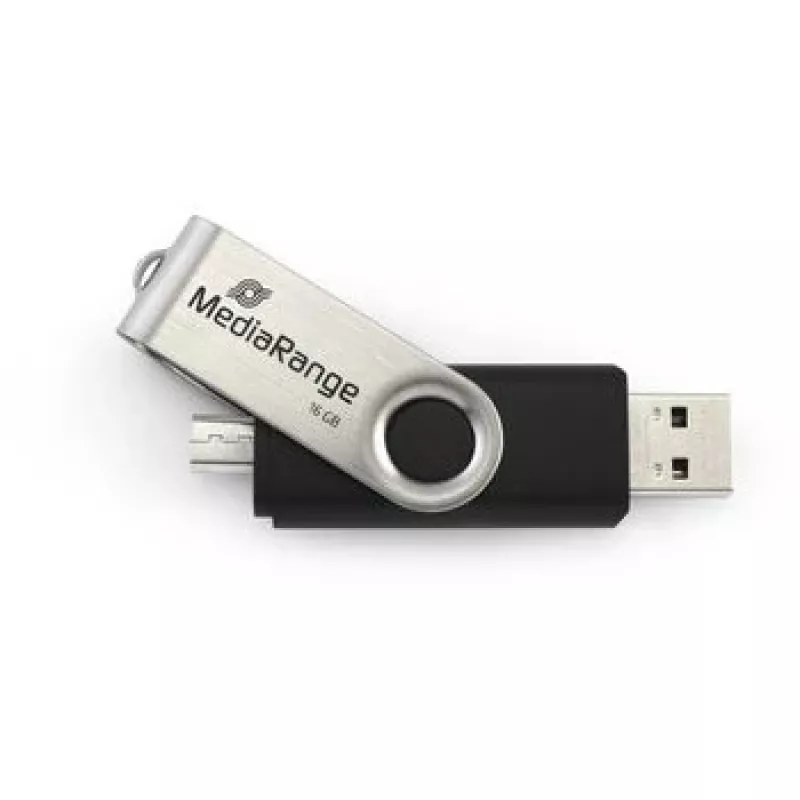 MEDIARANGE MR931-2 - 16 GB - USB Type-A / Micro-USB - 2.0 - 15 MB/s - anello rotante - argento - nero