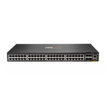 HPE - Serie Aruba - Aruba 6300F - Switch - L3 - managed - 48 x 10/100/1000 + 4 x 1 Gigabit / 10 Gigabit / 25 Gigabit / 50 Gigabit SFP56 (uplink / stacking) frontale e laterale verso il retro