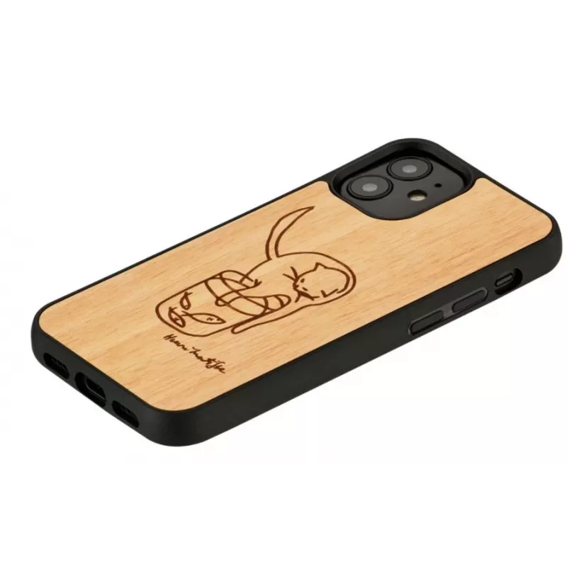 Custodia per cellulare Man and Wood per iPhone 12 mini — gatto stampato con pesce rosso