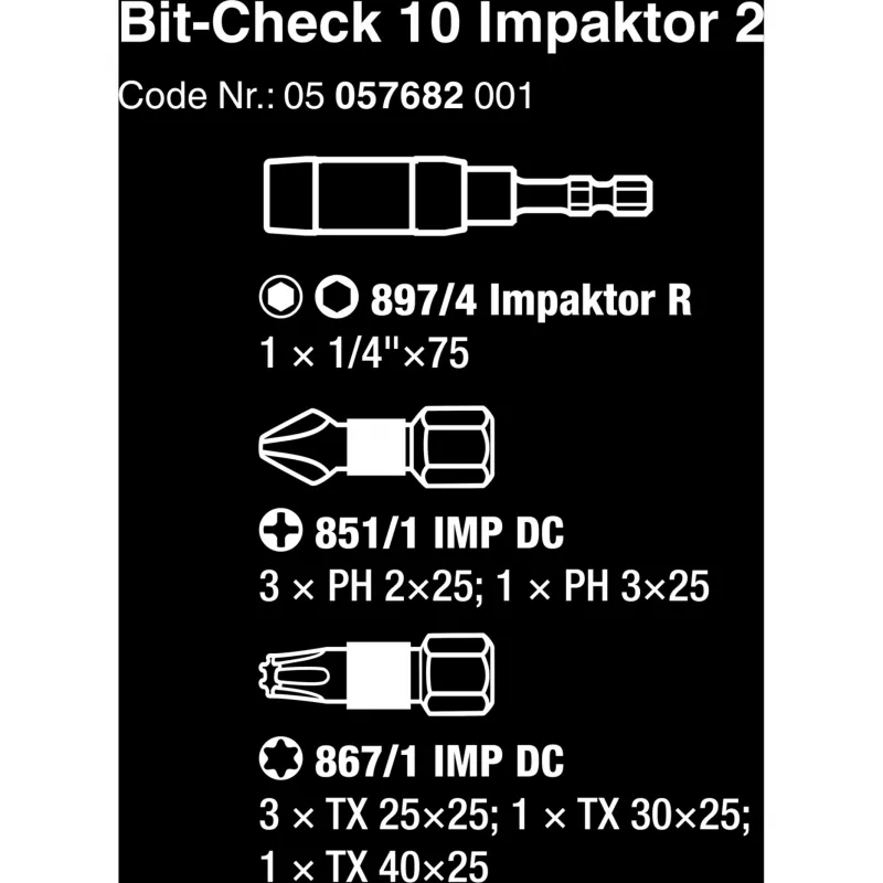 Bit-Check 10 Impaktor 2, 1/4, 10 pezzi, set di bit rivestiti in diamante, estremamente resistenti