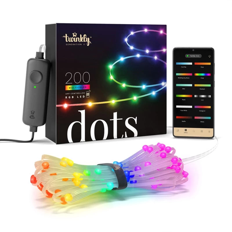 Festa luminosa LED Twinkly TWD200STP-TEU striscia multicolore per interni, distanza 5 cm, IP20, cavo trasparente