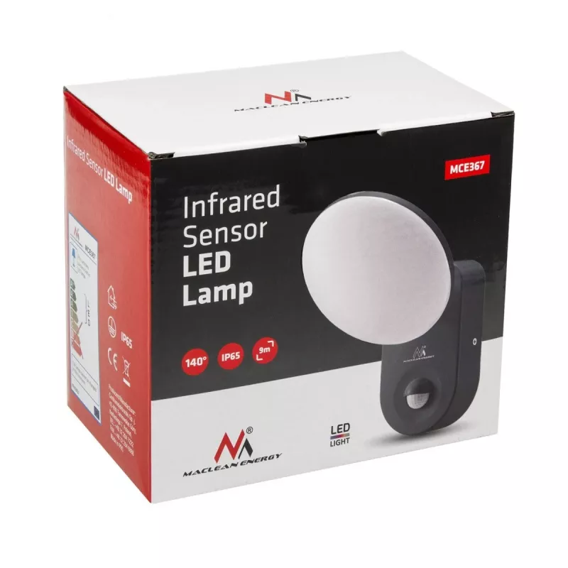 Lampada da parete LED MACLEAN MCE367 con sensore PIR, lampada da parete per esterni con rilevatore di movimento