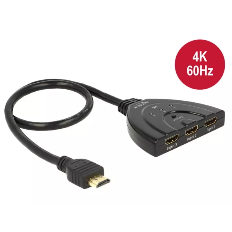 Delock switch HDMI UHD 3 x HDMI in > 1 x HDMI out 4K - switch video/audio - 3 x HDMI - desktop