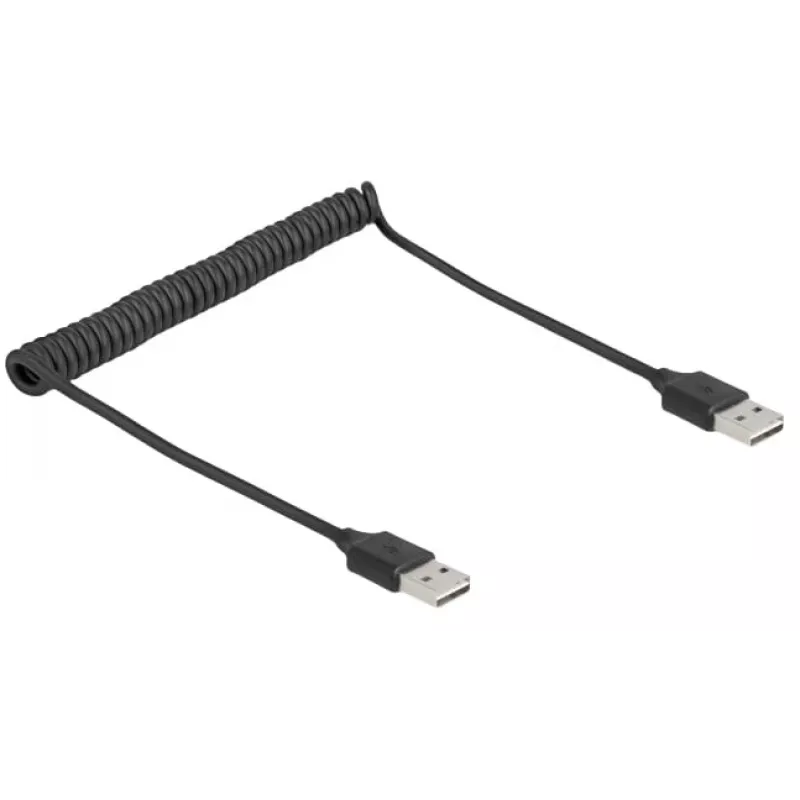 Cavo a spirale DeLOCK EASY-USB 2.0 Type-A maschio su Type-A maschio 0,5 m fino a 0,8 m nero