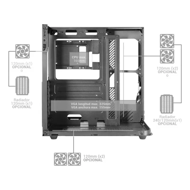 Case PC midi tower TACENS Mars Gaming MC-INFINIOLITE, nero, vetro temperato, supporta ATX/Micro-ATX/Mini-ITX, ventola 120 mm