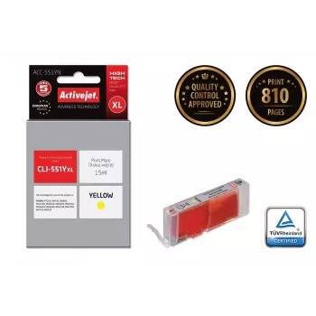 Cartuccia d'inchiostro compatibile ActiveJet ACC-551YN giallo, alta resa (XL) 15 ml, per Canon CLI-551Y