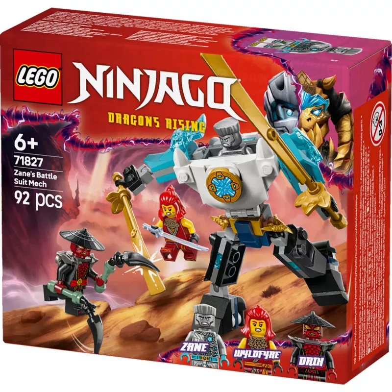 LEGO NINJAGO Set 71827 Mech armatura da combattimento di Zane, 92 pezzi, 2 minifigure, altezza 100 mm, età 6+