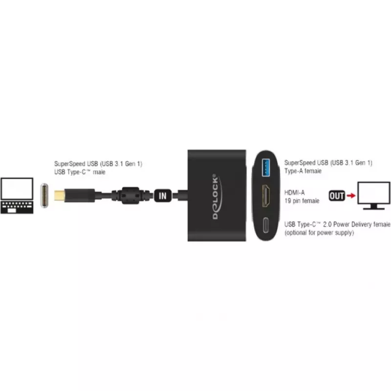 DeLOCK - adattatore video esterno - VL101 - USB-C 3.1 - HDMI - grigio - Retail (62991)