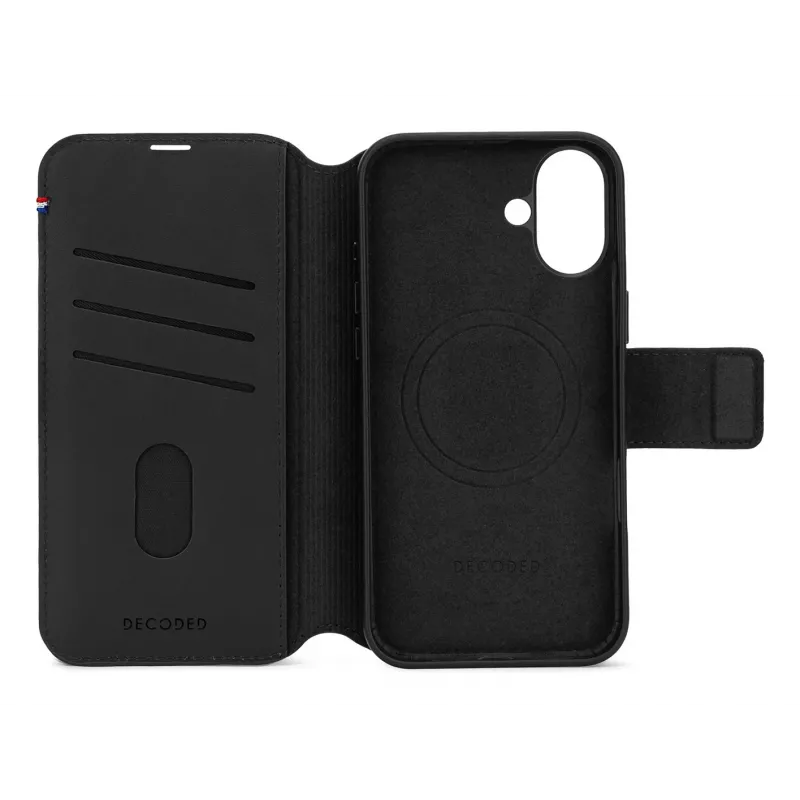 Custodia in pelle per iPhone 16, nero