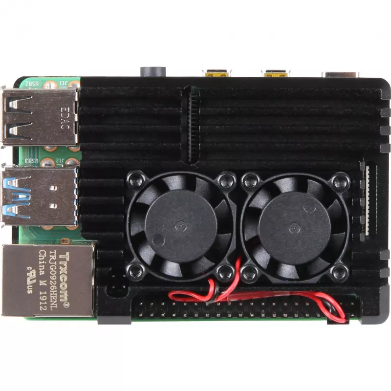 JOY-IT RPI CASE ALU07F - Case per Raspberry Pi 4, alluminio, ventola, nero (RB-ALUCASEP4+07FAN)