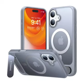 Custodia Torras Pstand Series per iPhone 16 Plus (grigio titanio)