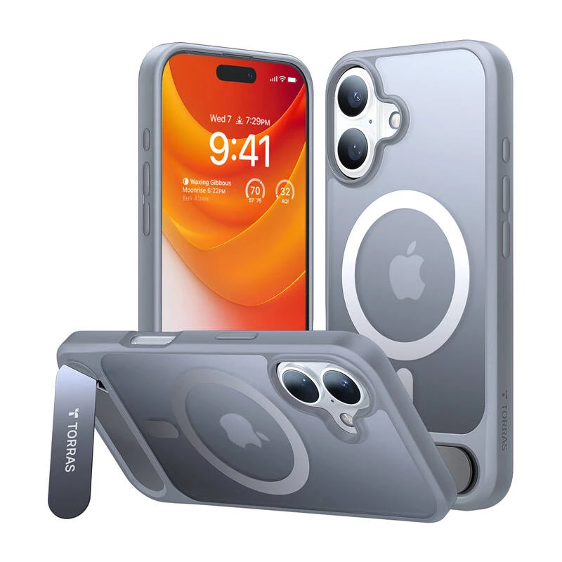 Custodia Torras Pstand Series per iPhone 16 Plus (grigio titanio)