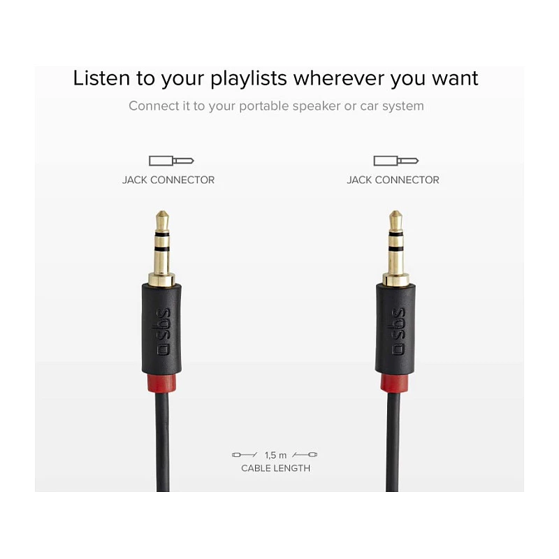 SBS TECABLE35KR - cavo audio - mini-phone stereo 3,5 mm maschio a mini-phone stereo 3,5 mm maschio - 1,5 m - nero (TECABLE35KR)