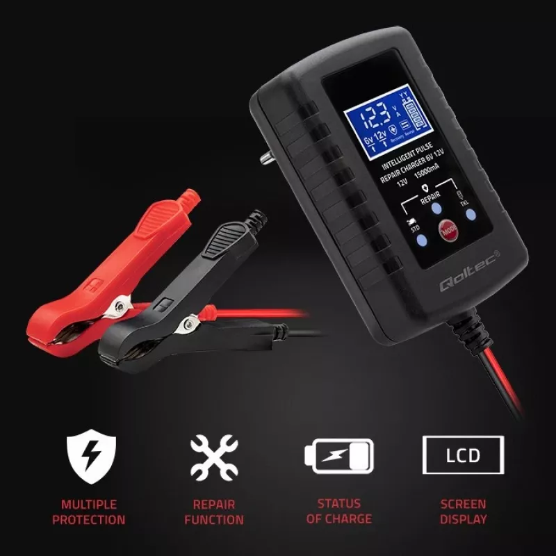 Caricabatterie QOLTEC 52426 per batterie AGM/GEL/standard 6V/12V 2A con indicatore LED