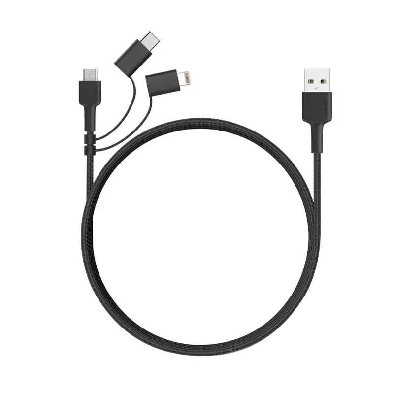 AUKEY CB-BAL5 cavo intrecciato 3 in 1, Micro USB / USB-C / Lightning, 1,2 m, nero