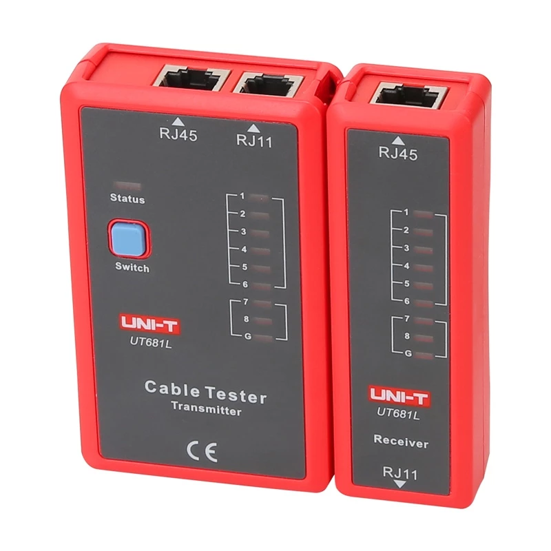 Tester per cavi di rete Unit UT681L per connettori RJ45 e RJ11, verifica di continuità e cablaggio