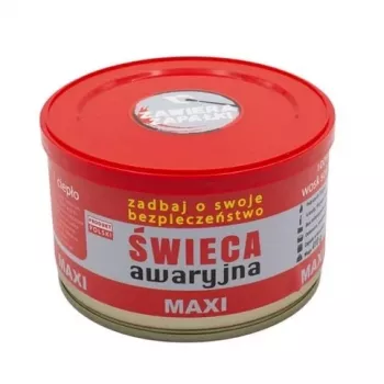 Candela di sopravvivenza per emergenze FULER HASKE Pro MAXI 410 g – cera di soia naturale, durata 72 h, 99 mm × 65 mm, scatola in acciaio