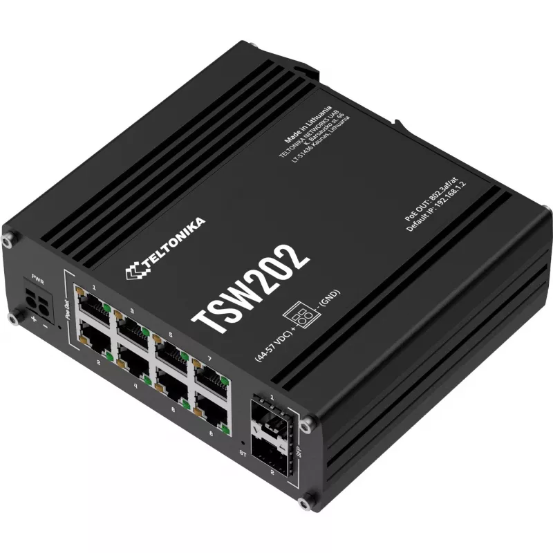 Teltonika TSW202 Managed L2 Gigabit Ethernet (10/100/1000) Power over Ethernet (PoE) alluminio, blu