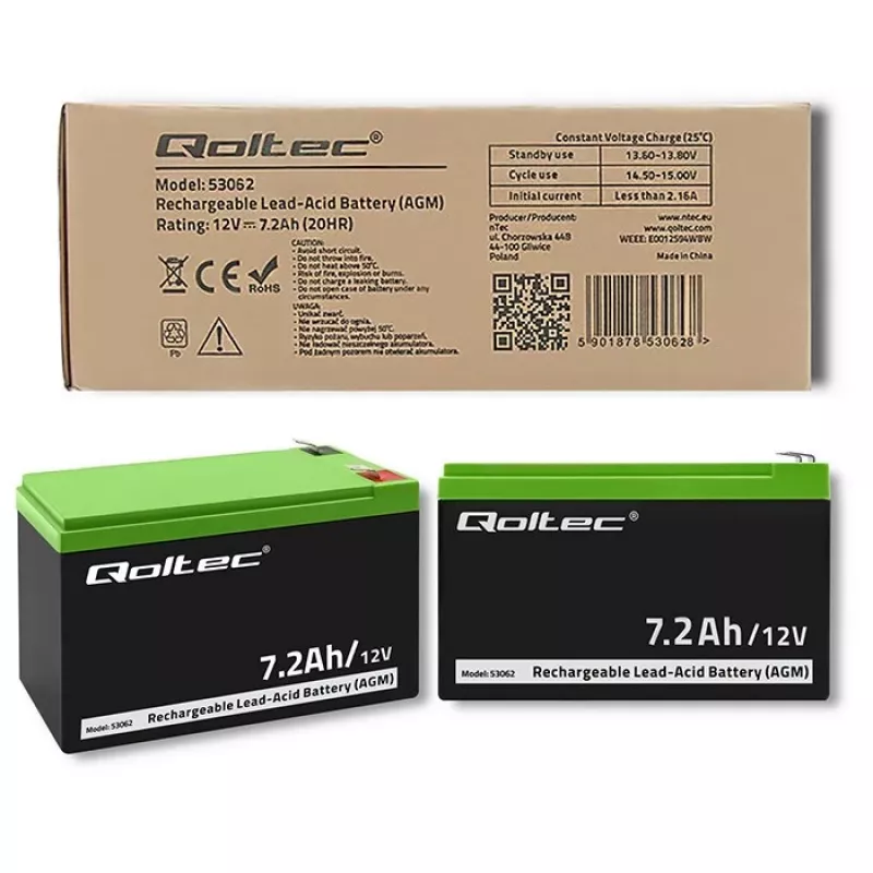 Qoltec 53062 batteria AGM | 12V | 7,2 Ah | max 108A