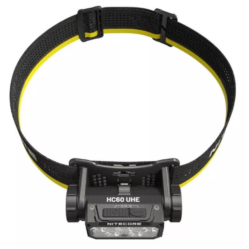 Torcia frontale Nitecore HC60 UHE con batteria ricaricabile 4000 mAh, 6-LED, impermeabile, resistente agli urti, nero/giallo