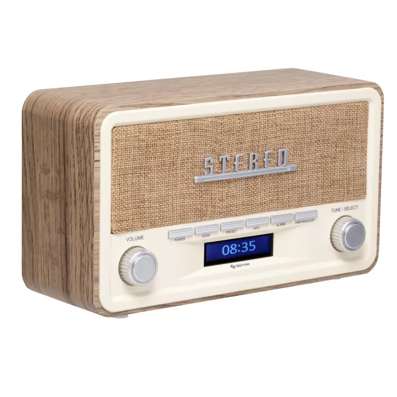 Denver DAB-18LW radio retrò DAB+/FM, Bluetooth, effetto legno chiaro