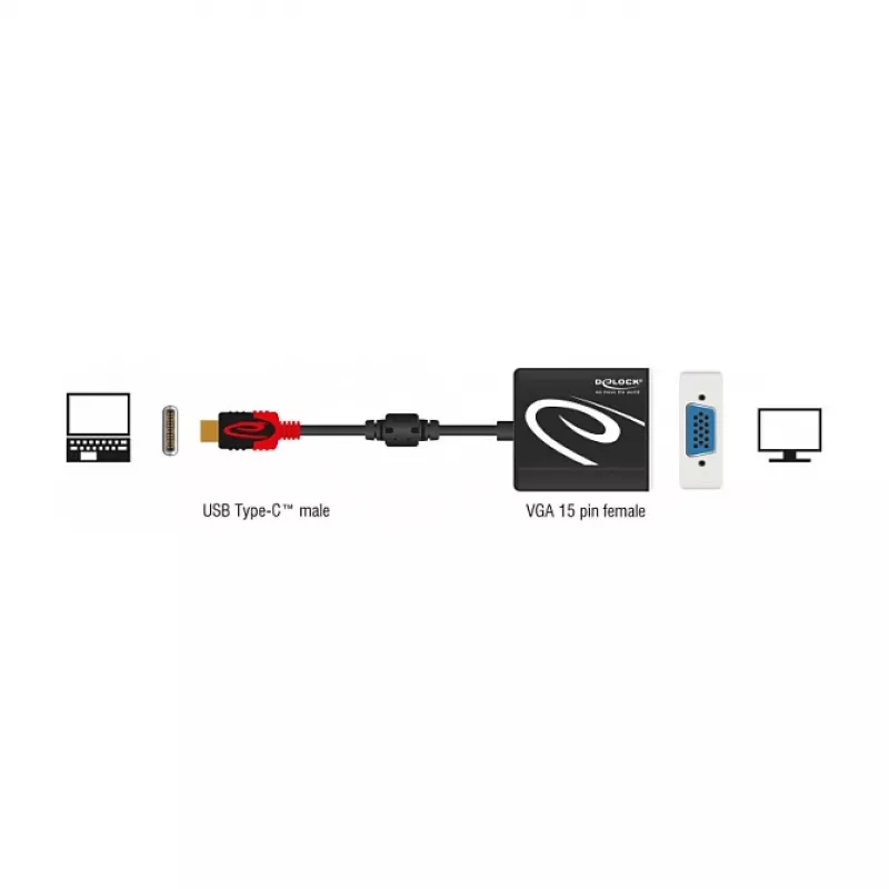 Adattatore per cavo video DeLOCK 62994 USB Type-C a VGA 0,2 m nero