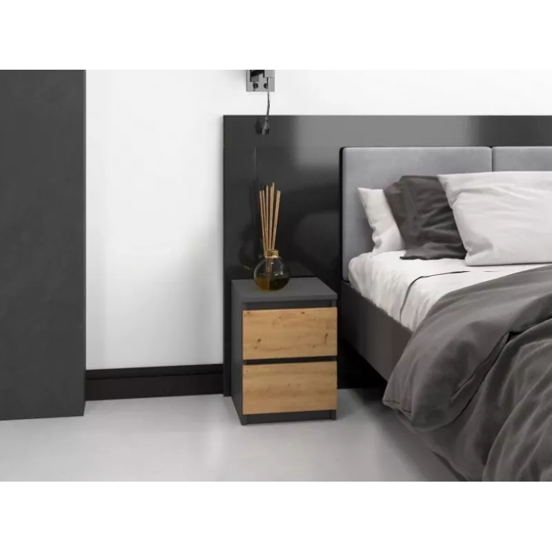 Comodino Topeshop M2 ANTRACYT/ARTISAN 2 cassetti antracite rovere legno