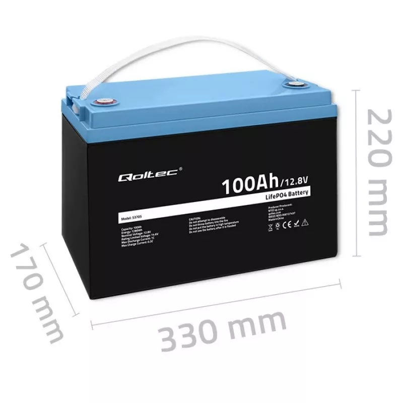Batteria Qoltec 53705 litio ferro fosfato 100 Ah 12,8 V