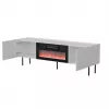 Mobile TV cama meble LUCCA 180x40x59 cm, piano e cornice bianchi, camino elettrico nero