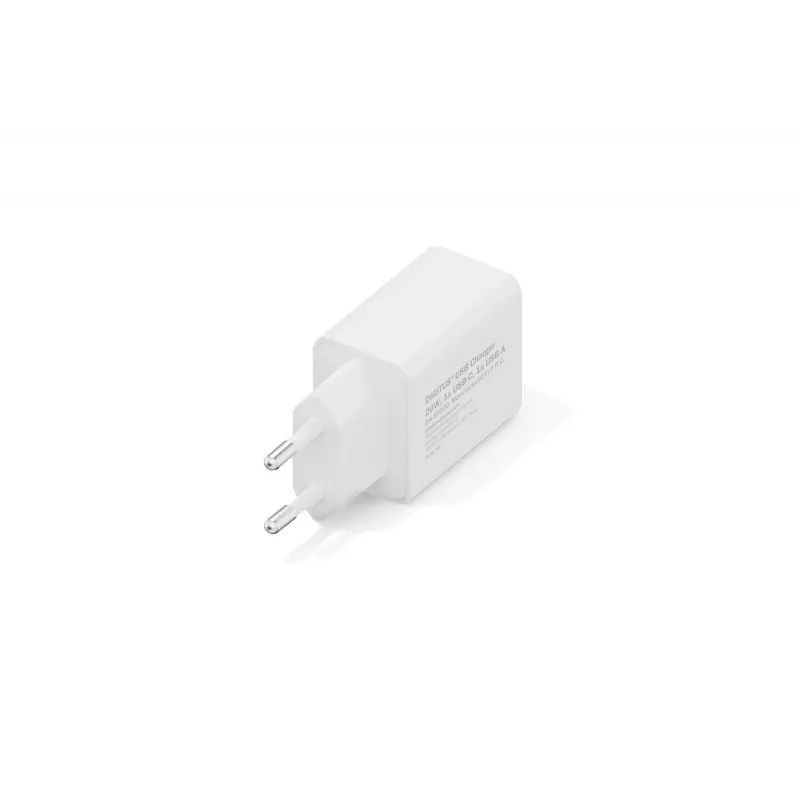 Caricabatterie USB AC DIGITUS 20W, 1x USB-C, 1x USB-A, ingresso 100–240V, bianco