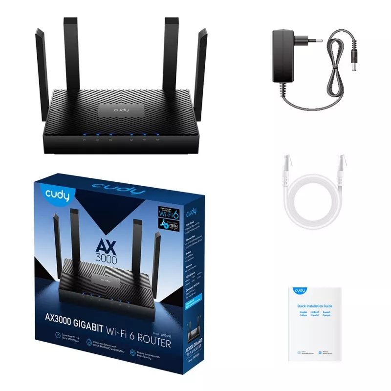 Cudy WR3000 router wireless Gigabit Ethernet Dualband (2,4 GHz / 5 GHz) nero