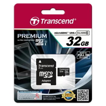 MEMORY MICRO SDHC 32GB CON ADATTATORE/CLASS10 TS32GUSDU1 TRANSCEND